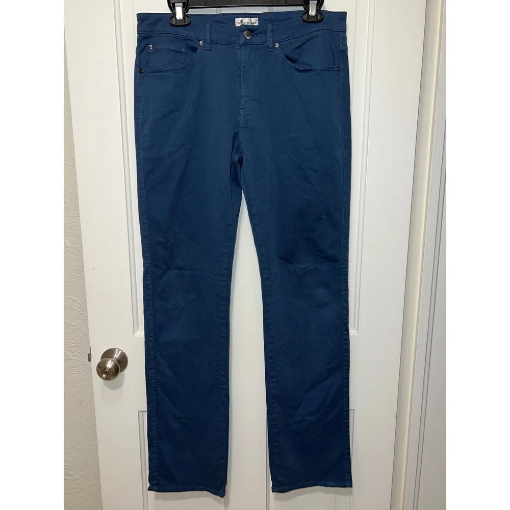Peter Millar Men 32x33 Cotton Modal Stretch Five Pocket Pants Teal Blue Straight
